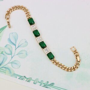 "Elegant Rose Gold Bracelet with Emerald Green and White Stones, XPBL0809